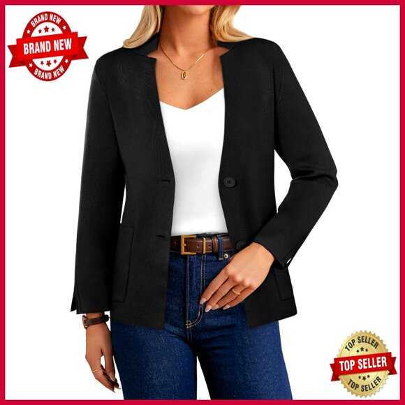 Sweater Blazer Knit Cardigan Professional Casual Long Sleeve Pockets Work Wear